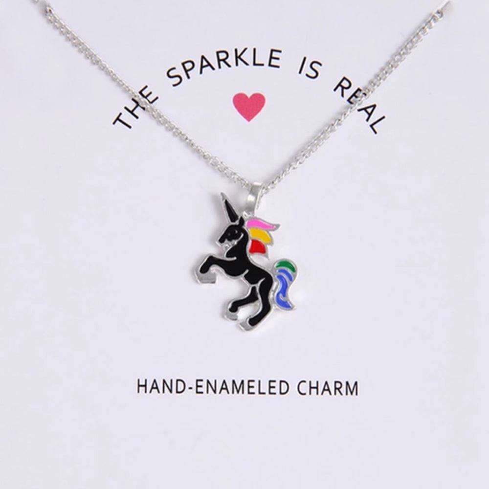 ☀️Hand Enameled Silver & Black Unicorn Necklace 🦄